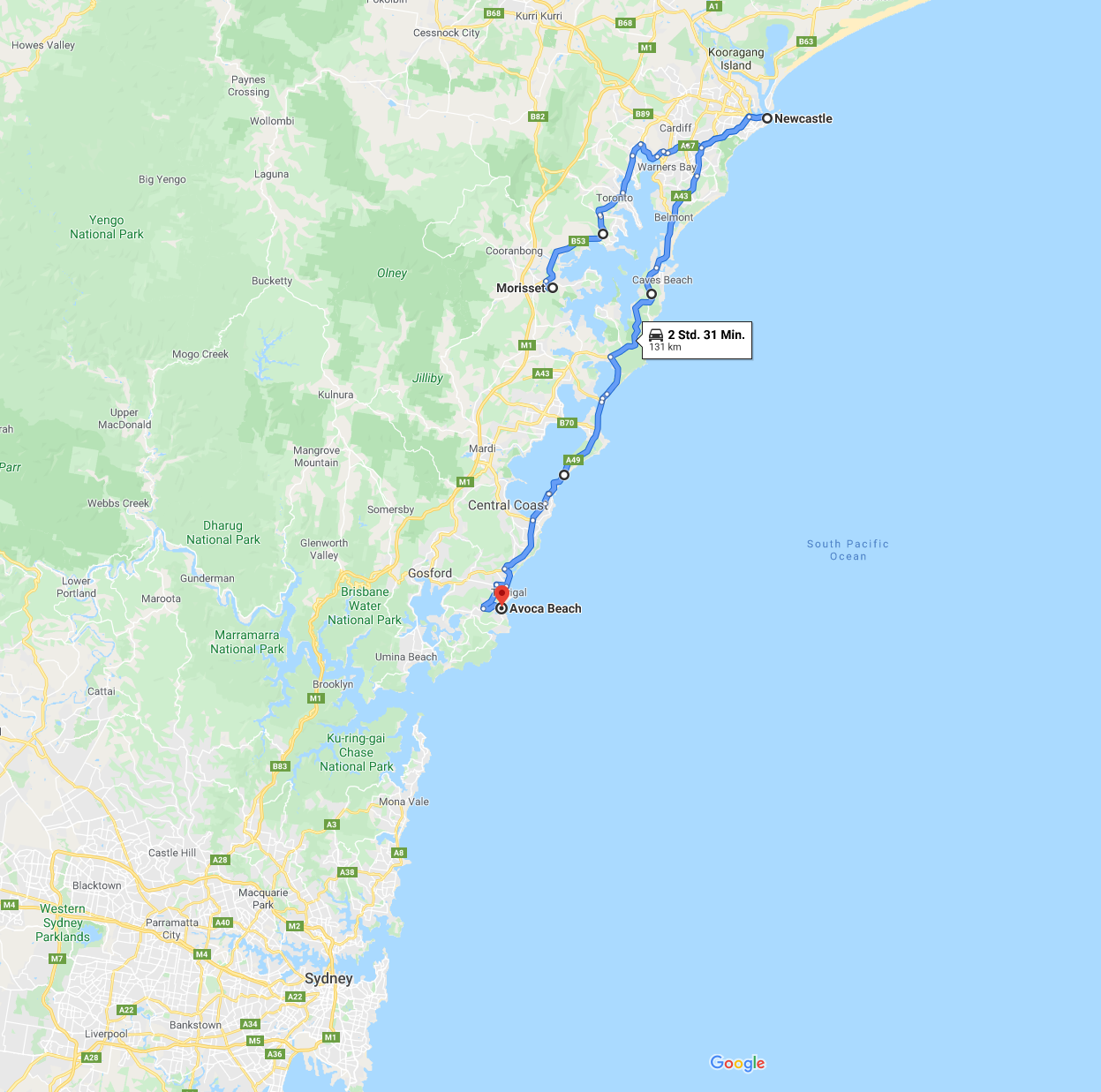 2020 01 23 08 Morisset bis Avoca Beach Route